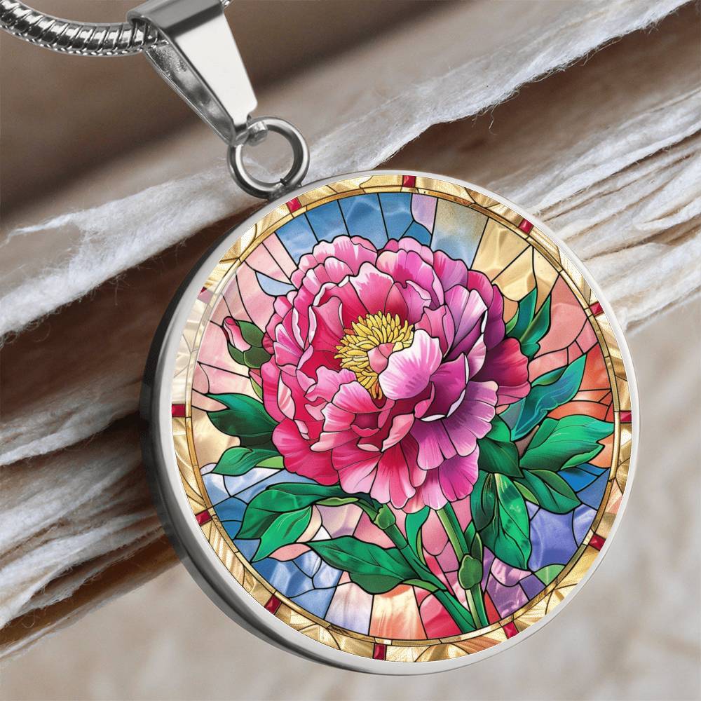 Carnation Flower Faux Stained Glass Pendant