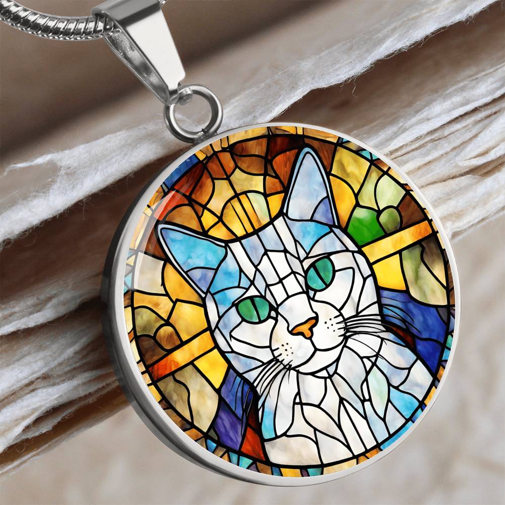 Stained Glass Personalized Pendant Necklace | Animal Lover Gift | Cat Mom Birthday Present | Jewelry For Pet Loss