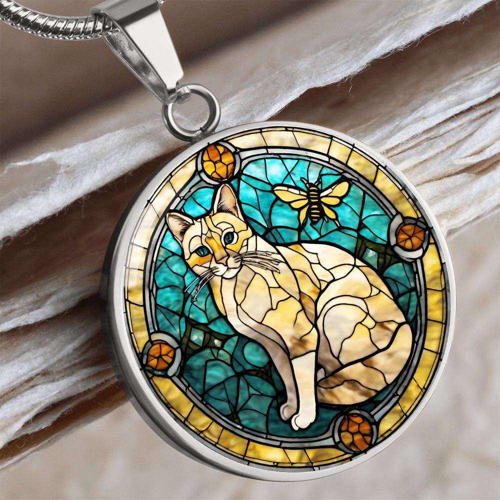 Stained Glass Personalized Pendant Necklace | Animal Lover Gift | Cat Mom Birthday Present | Jewelry For Pet Loss