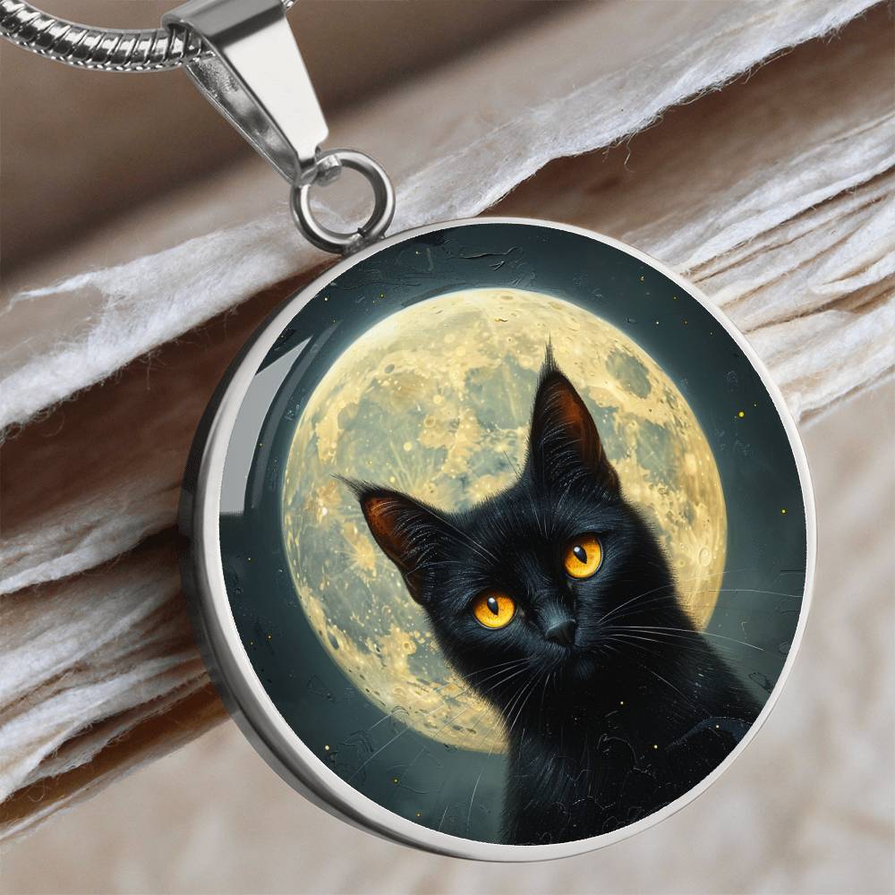 Full Moon Cat Pendant | Spooky Black Cat Necklace | Black Cat Mom Gift