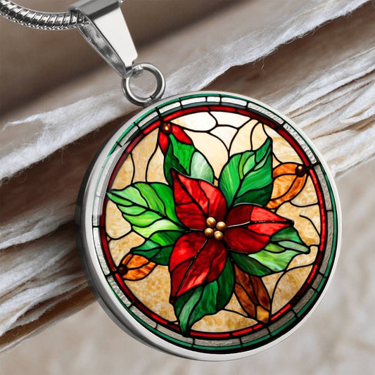 Birth Month Flower Necklace | Holly Birth Flower Necklace | December Birth Flower Necklace | Stained Glass Personalized Pendant Necklace