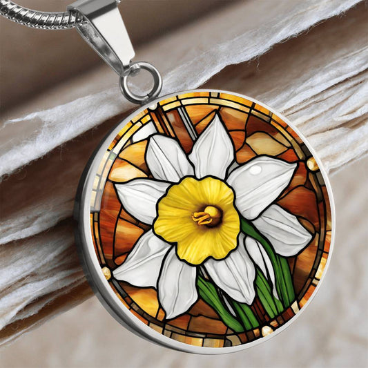 Birth Month Flower Necklace | Daffodil Birth Flower Necklace | March Birth Flower Necklace | Stained Glass Personalized Pendant Necklace