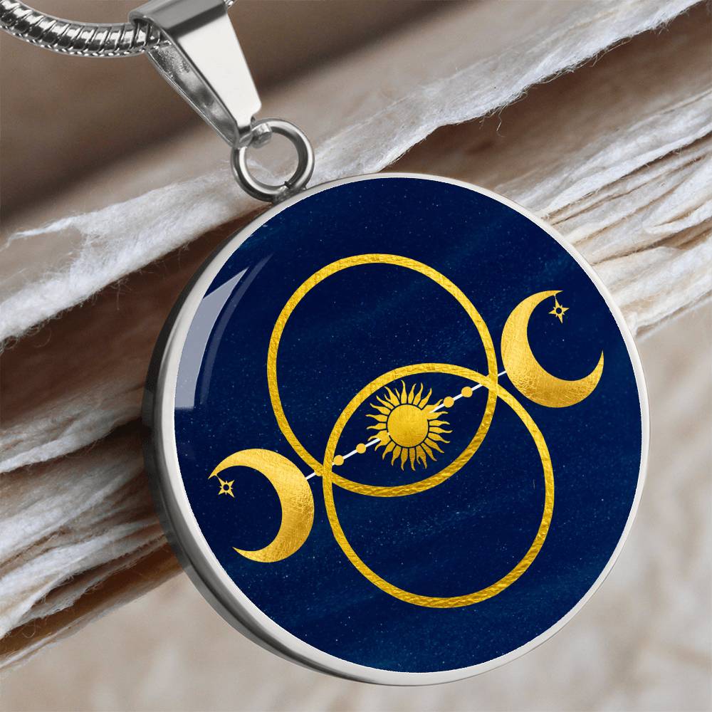 Triple Moon Sun Vesica  Pisces Pendant