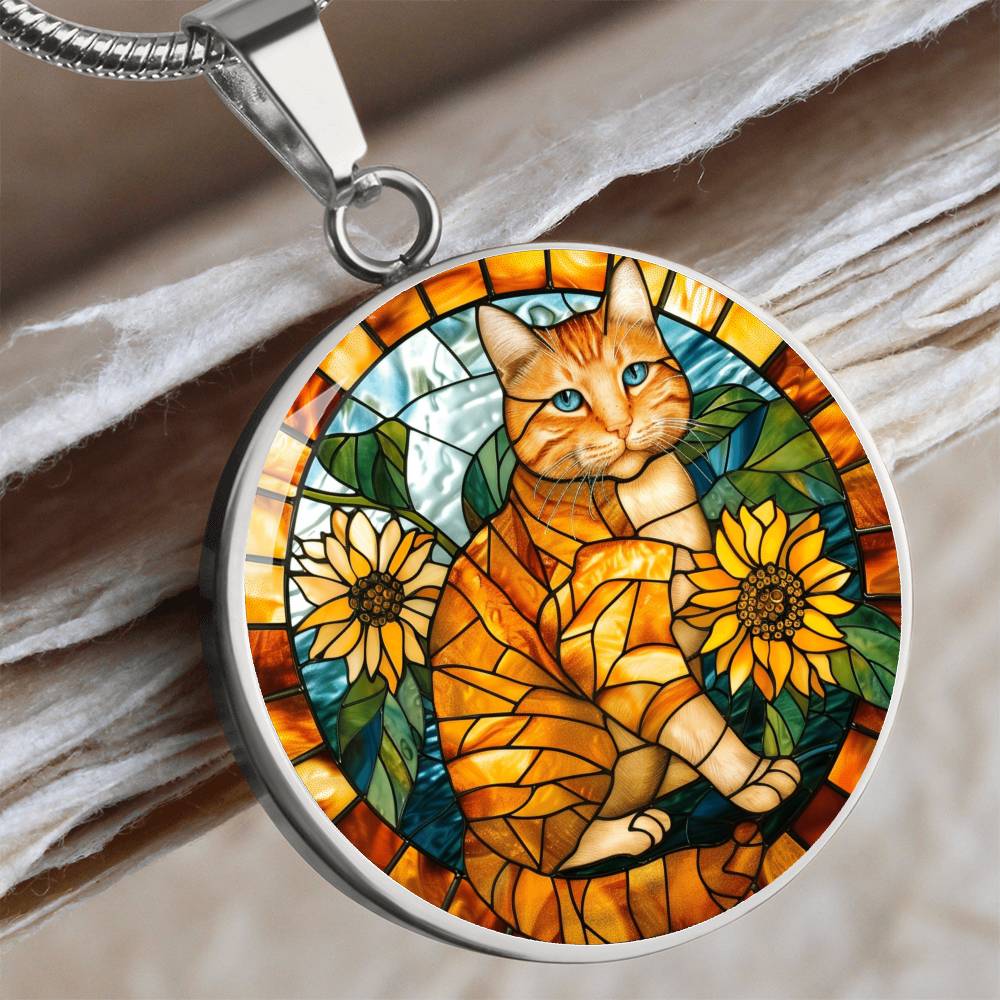 Ginger Cat Faux Stained Glass Necklace | Ginger Cat Pendant