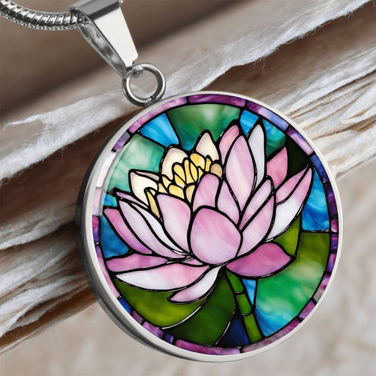 Birth Month Flower Necklace | Water Lily Birth Flower Necklace | July Birth Flower Necklace | Stained Glass Personalized Pendant Necklace