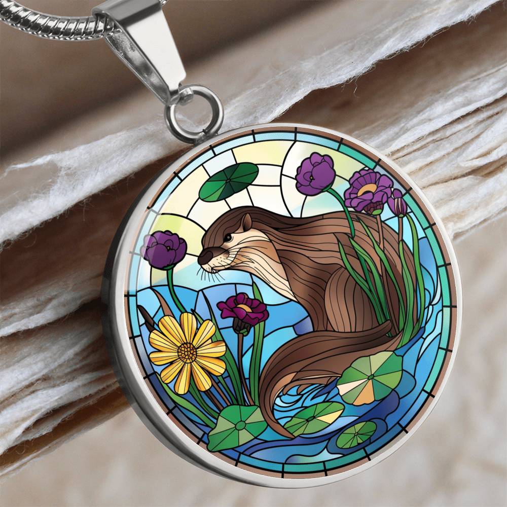 Otter Faux Stained Glass Pendant