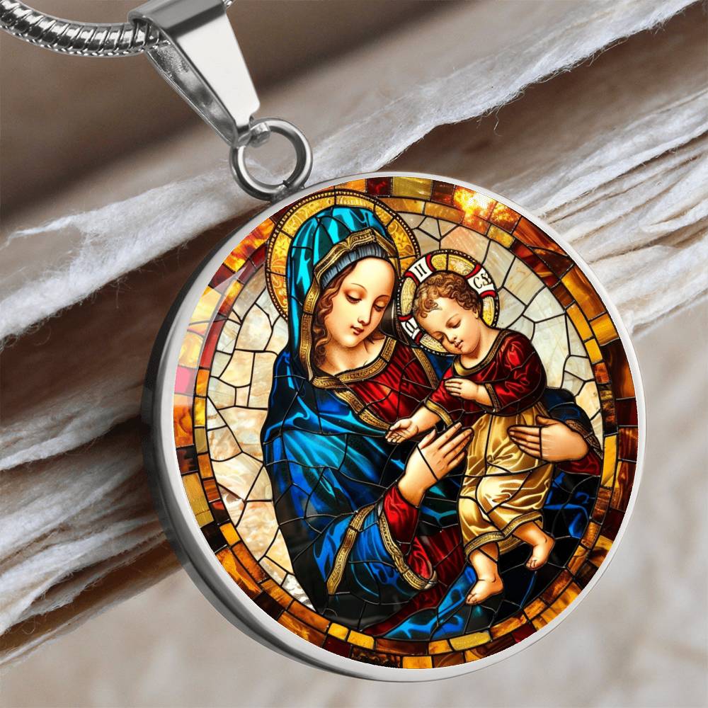 Virgin Mary and Child Faux Stained Glass | Christian Jewelry | Virgin Mary Necklace Stained Glass Look | Catholic Gift | Everyday Jewelry