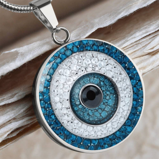 Turkish Evil Eye Charm Pendant | Protection Jewelry | Good Luck Charm Eye Necklace | Evil Eye Pendant Chain | Faux Pave Diamond Look