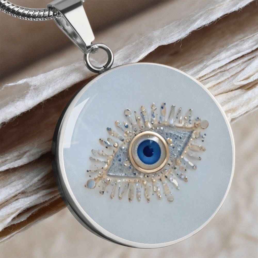 Good Luck Charm Eye Necklace | Turkish Evil Eye Charm Pendant | Evil Eye Pendant Chain | Faux Pave Diamond Look