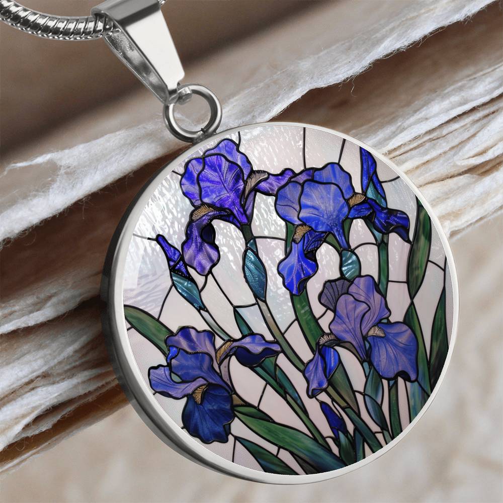 Iris Birth Flower Necklace | Stained Glass Personalized Pendant Necklace