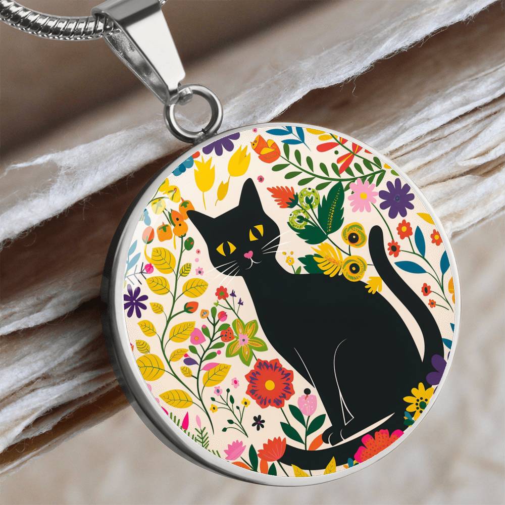 Art Nouveau Black Cat Pendant Necklace | Lovely Cat Jewelry | Cat Lover Gift | Kitty Jewelry