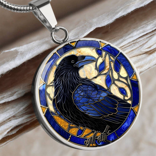 Black Raven Necklace, Raven Faux Stained Glass Effect