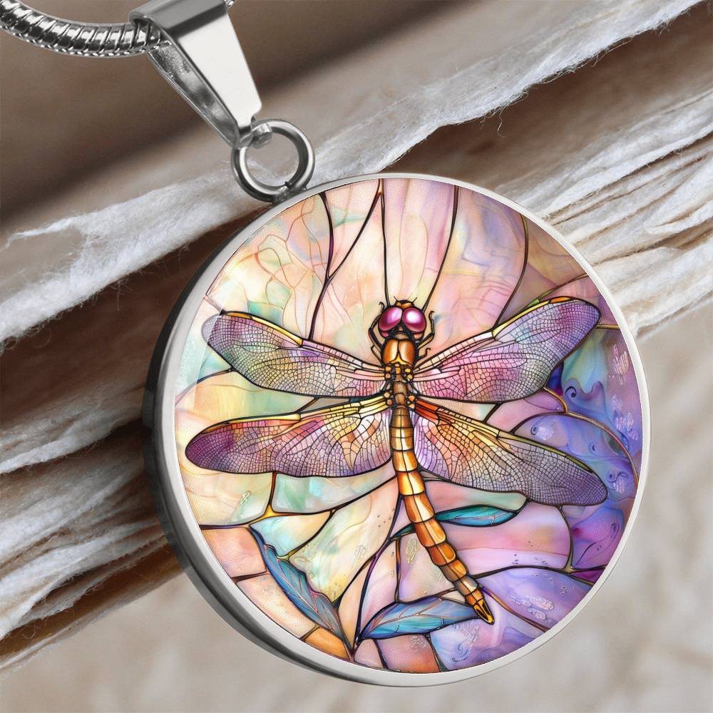 Dragon Fly Stained Glass Effect Pendant | Dragonfly Necklace