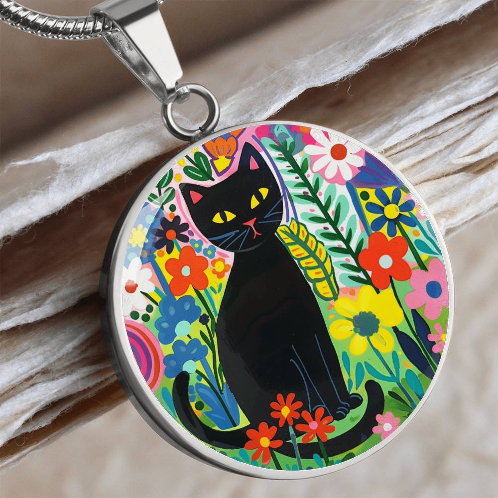 Art Nouveau Black Cat Pendant Necklace | Lovely Cat Jewelry | Cat Lover Gift | Kitty Jewelry