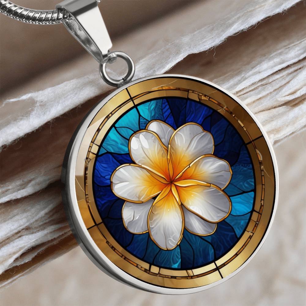 Plumeria Flower Pendant Necklace in Stained Glass Effect | Plumeria Charm Necklace