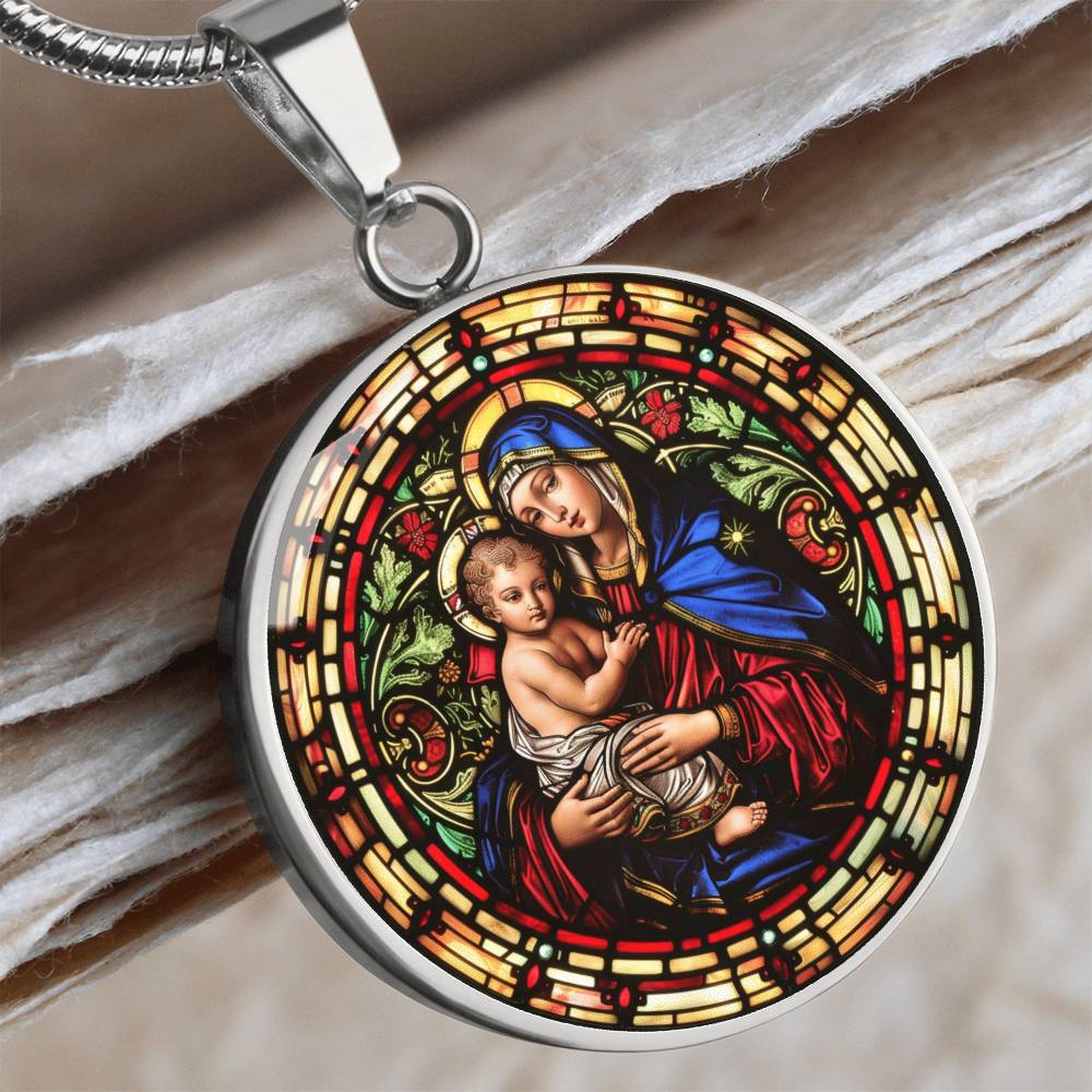 Virgin Mary and Child Faux Stained Glass | Christian Jewelry | Virgin Mary Necklace Stained Glass Look | Catholic Gift | Everyday Jewelry