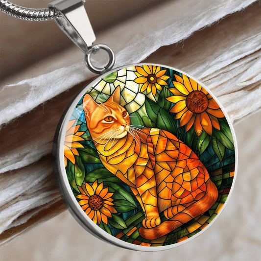 Ginger Cat Faux Stained Glass Necklace | Ginger Cat Pendant