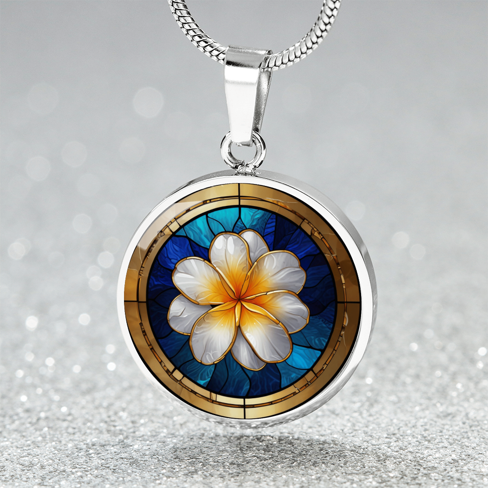 Plumeria Flower Pendant Necklace in Stained Glass Effect | Plumeria Charm Necklace