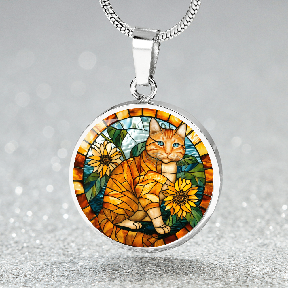 Ginger Cat Faux Stained Glass Necklace | Ginger Cat Pendant