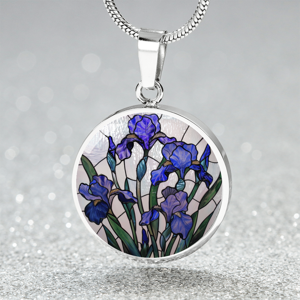 Iris Birth Flower Necklace | Stained Glass Personalized Pendant Necklace