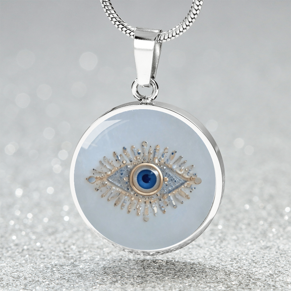 Good Luck Charm Eye Necklace | Turkish Evil Eye Charm Pendant | Evil Eye Pendant Chain | Faux Pave Diamond Look