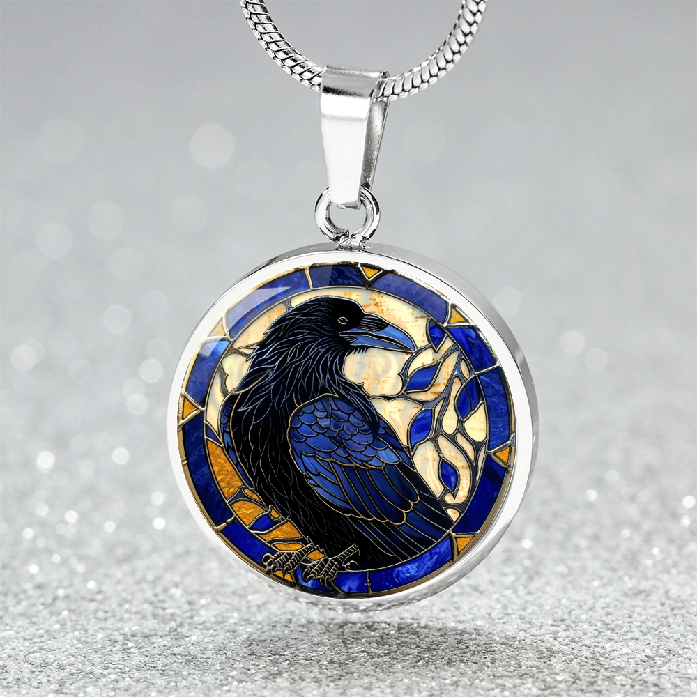 Black Raven Necklace, Raven Faux Stained Glass Effect