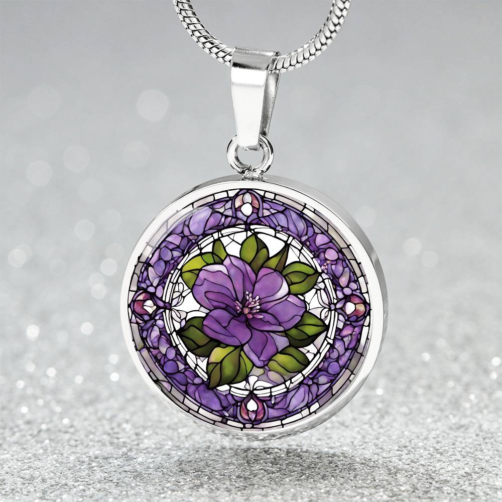 Birth Month Flower Necklace | Voilet Birth Flower Necklace | Feb Birth Flower Necklace | Stained Glass Personalized Pendant Necklace