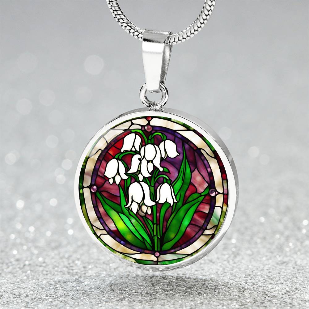 Birth Month Flower Necklace | Lily of the Valley Birth Flower Necklace | May Birth Flower Necklace | Stained Glass Personalized Pendant Necklace