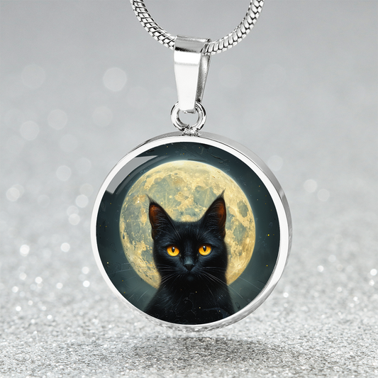 Full Moon Cat Pendant | Spooky Black Cat Necklace | Black Cat Mom Gift