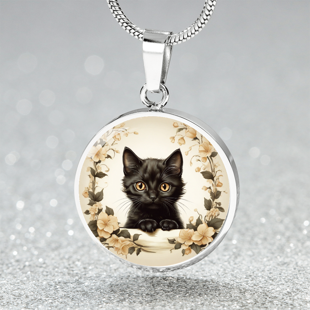 Vintage Illustration Style Black Kitten pendant, cute kitten gift, cat lover pendant or keychain