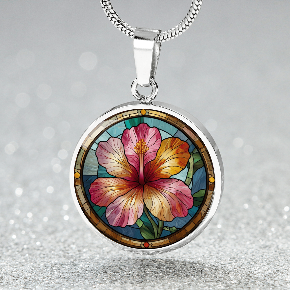 Hibiscus Flower Pendant Necklace with Faux Stained Glass  | Hawaiian Summer Flower | Boho Summer Jewelry