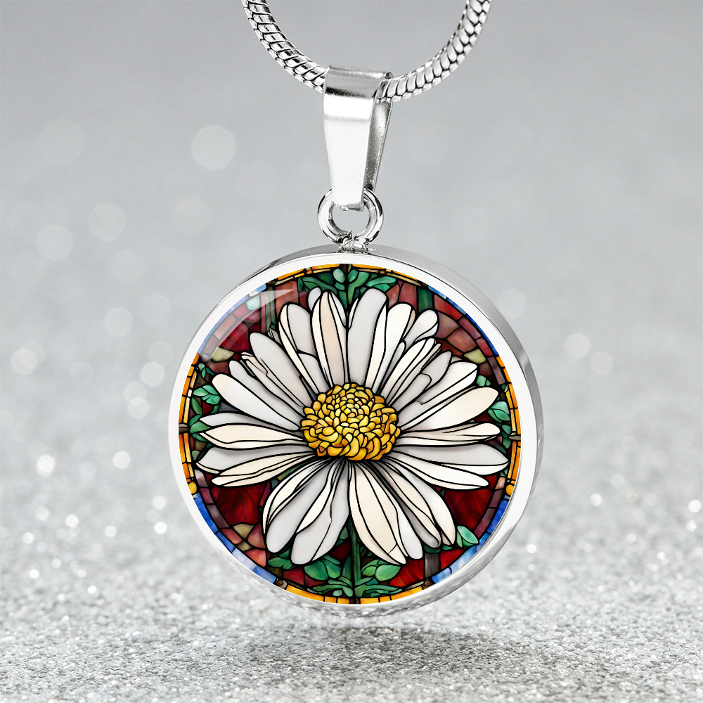 Birth Month Flower Necklace | Daisy Birth Flower Necklace | April Birth Flower Necklace | Stained Glass Personalized Pendant Necklace