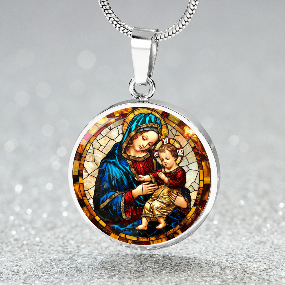 Virgin Mary and Child Faux Stained Glass | Christian Jewelry | Virgin Mary Necklace Stained Glass Look | Catholic Gift | Everyday Jewelry