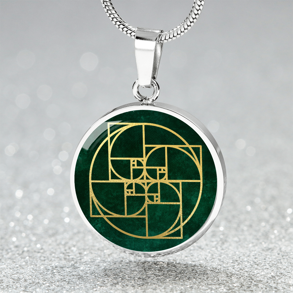 Fibonacci Spiral Necklace / Golden Ratio Pendant - Green