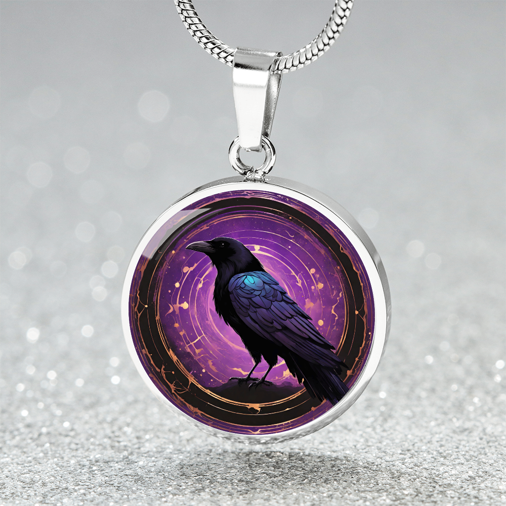 Purple Raven Pendant | Black Bird Jewelry  | Crow Necklace | Spooky Symbolic Gift | Gifts for Her | Goth Necklace