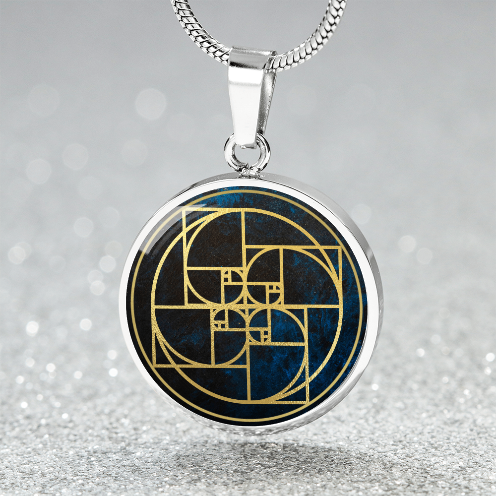 Fibonacci Spiral Necklace / Golden Ratio Pendant - Blue