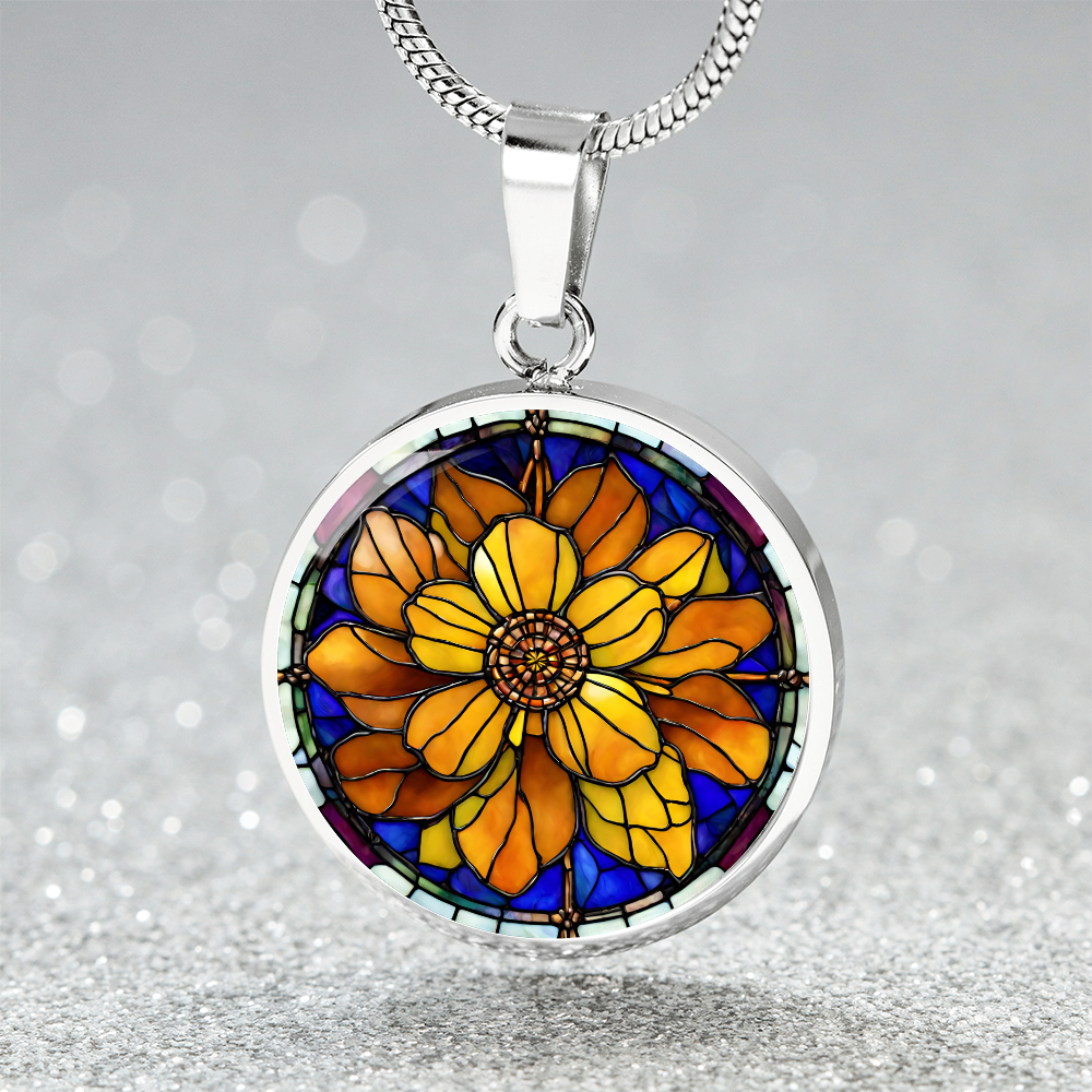 Birth Month Flower Necklace | Marigold Birth Flower Necklace | October Birth Flower Necklace | Stained Glass Personalized Pendant Necklace