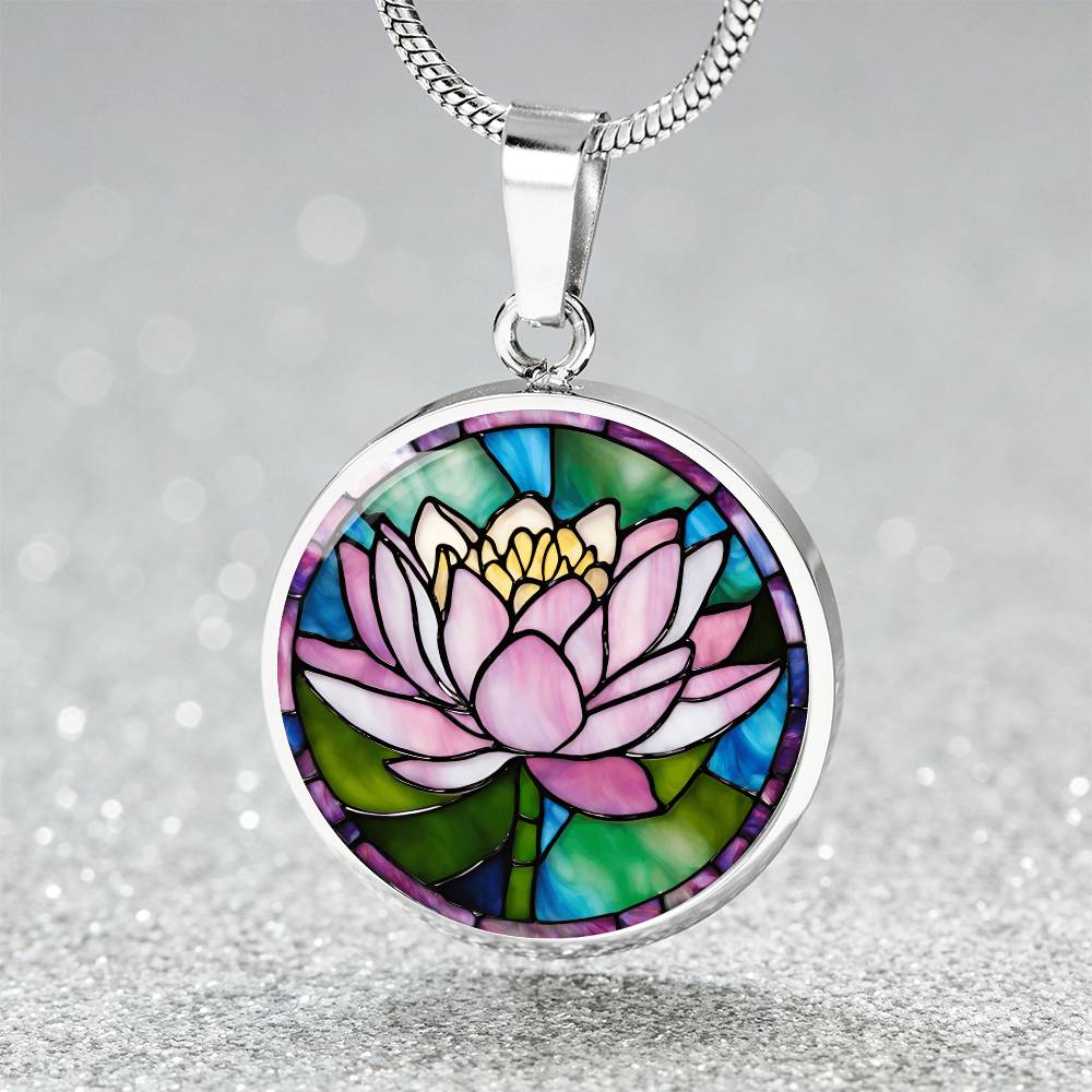 Birth Month Flower Necklace | Water Lily Birth Flower Necklace | July Birth Flower Necklace | Stained Glass Personalized Pendant Necklace