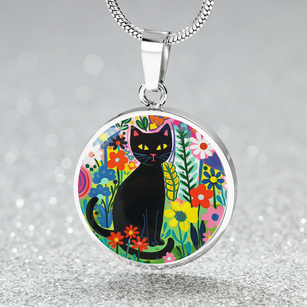 Art Nouveau Black Cat Pendant Necklace | Lovely Cat Jewelry | Cat Lover Gift | Kitty Jewelry