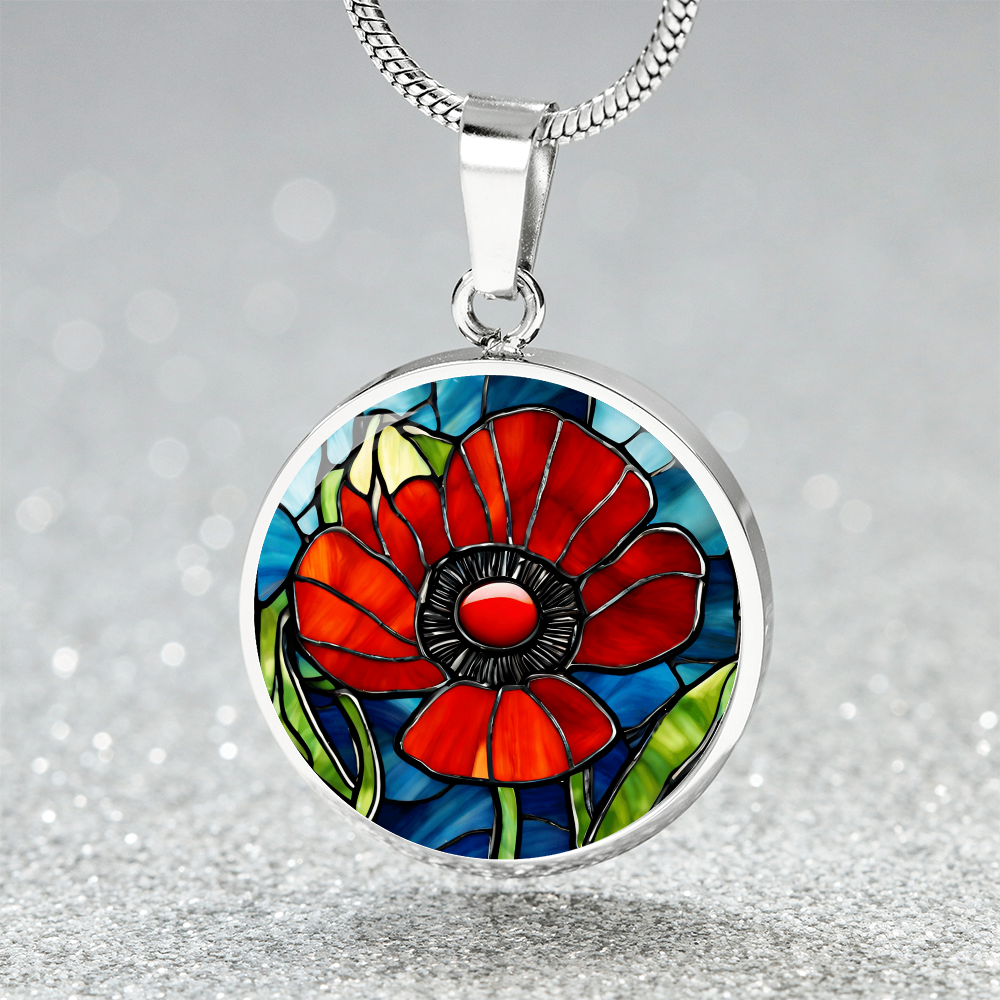 Birth Month Flower Necklace | Poppy Birth Flower Necklace | August Birth Flower Necklace | Stained Glass Personalized Pendant Necklace