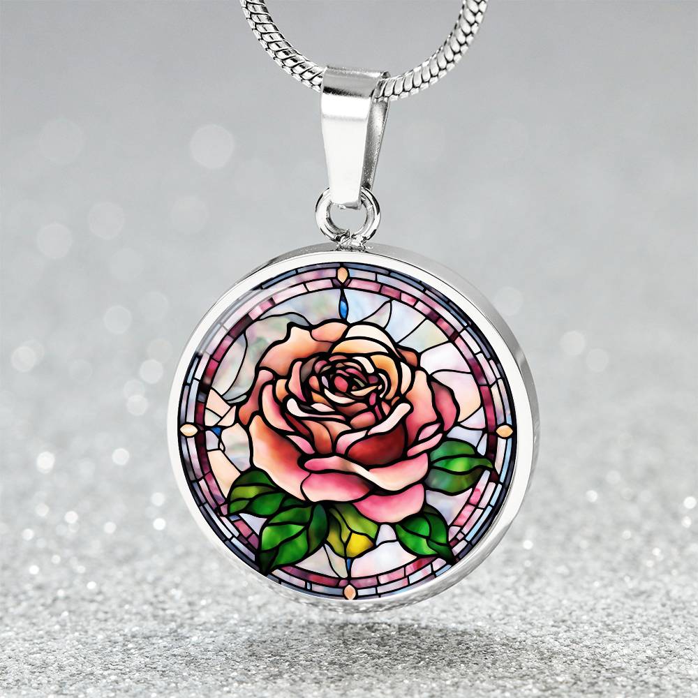 Birth Month Flower Necklace | Rose Birth Flower Necklace | June Birth Flower Necklace | Stained Glass Personalized Pendant Necklace