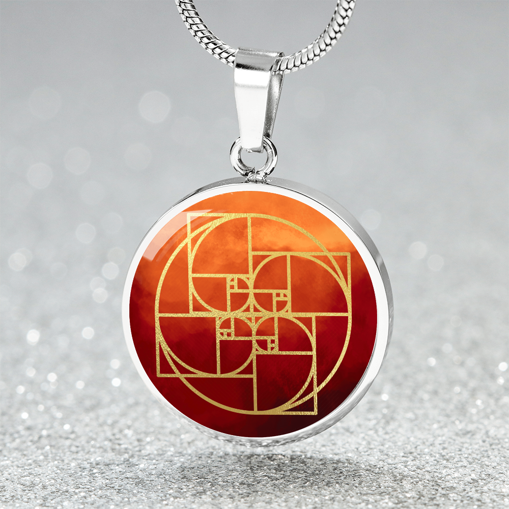 Fibonacci Spiral Necklace / Golden Ratio Pendant - Red