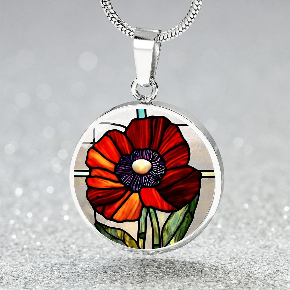 Birth Month Flower Necklace | Poppy Birth Flower Necklace | August Birth Flower Necklace | Stained Glass Personalized Pendant Necklace