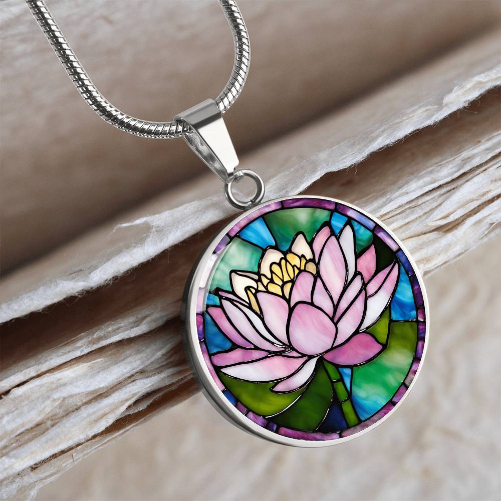 Birth Month Flower Necklace | Water Lily Birth Flower Necklace | July Birth Flower Necklace | Stained Glass Personalized Pendant Necklace