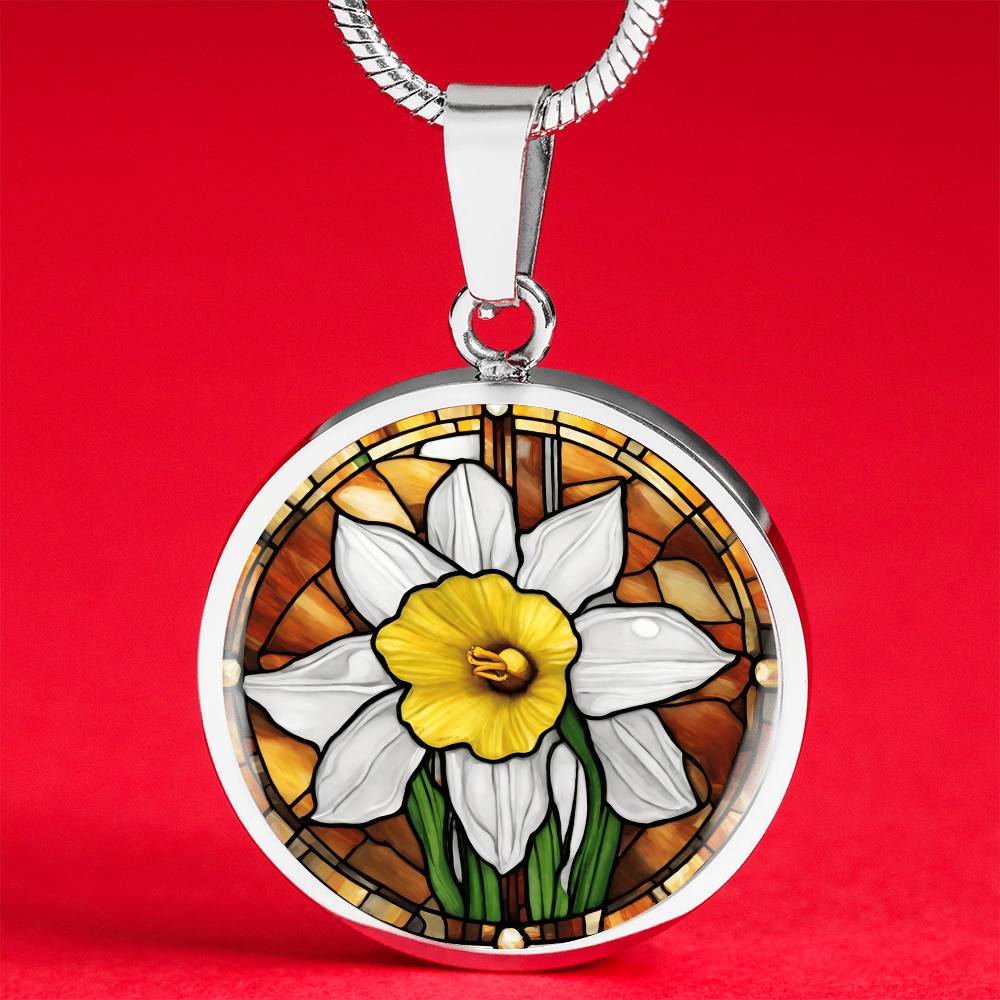 Birth Month Flower Necklace | Daffodil Birth Flower Necklace | March Birth Flower Necklace | Stained Glass Personalized Pendant Necklace