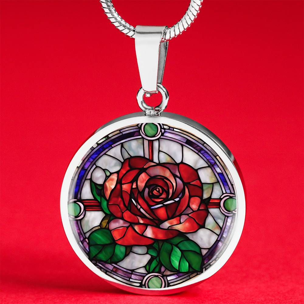 Birth Month Flower Necklace | Rose Birth Flower Necklace | June Birth Flower Necklace | Stained Glass Personalized Pendant Necklace