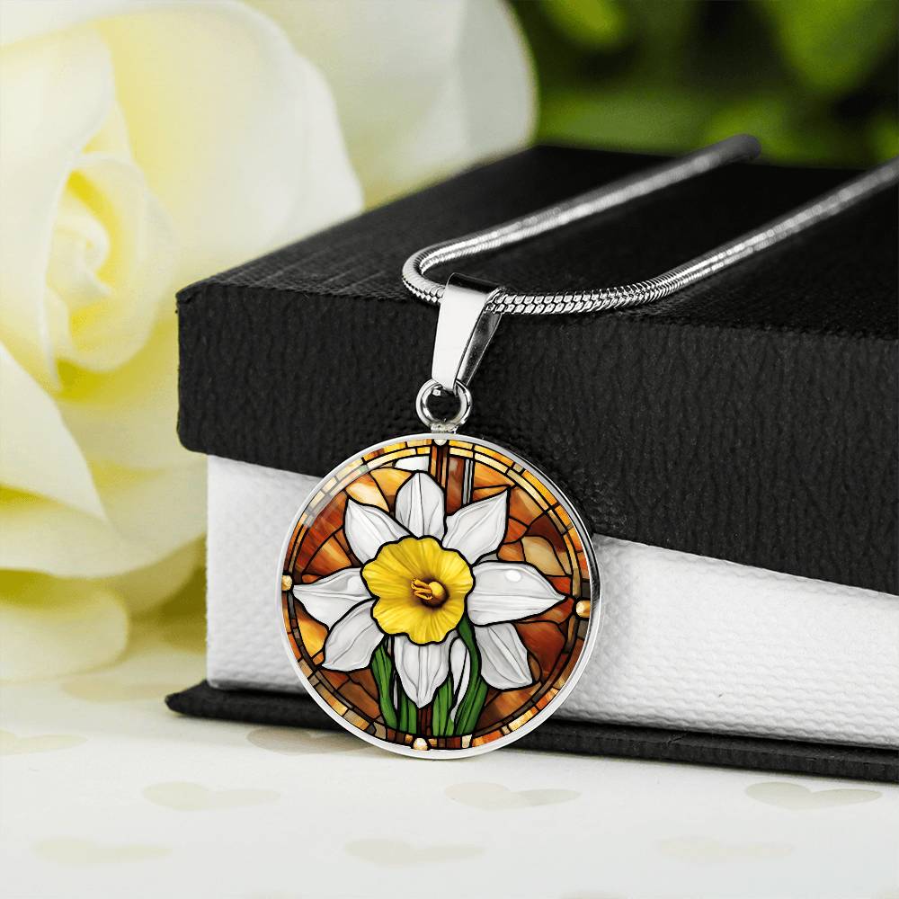 Birth Month Flower Necklace | Daffodil Birth Flower Necklace | March Birth Flower Necklace | Stained Glass Personalized Pendant Necklace