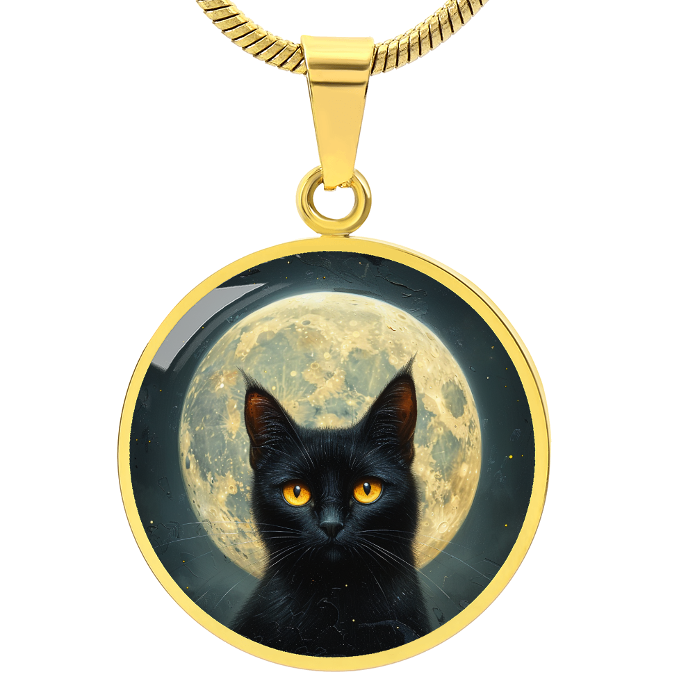 Full Moon Cat Pendant | Spooky Black Cat Necklace | Black Cat Mom Gift