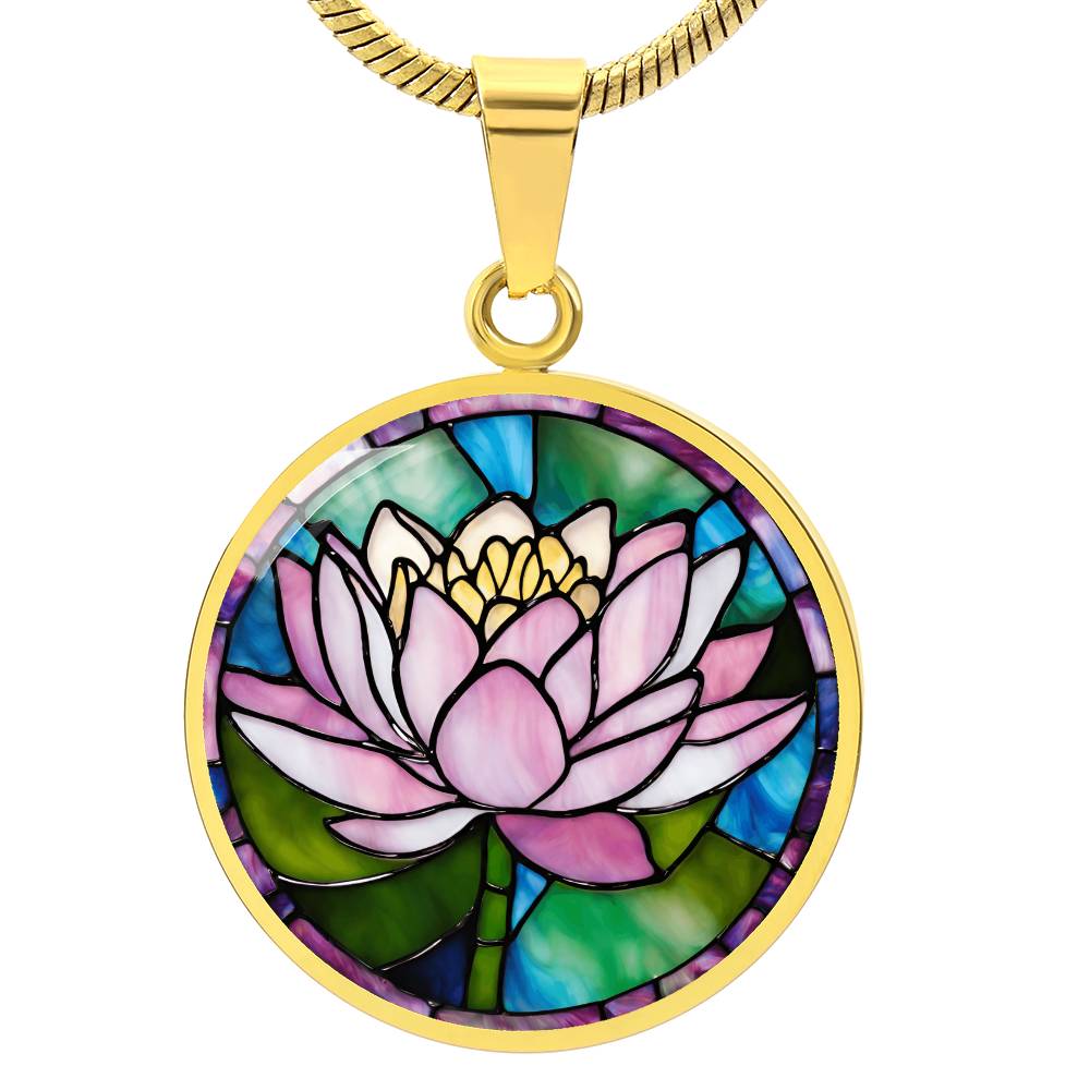 Birth Month Flower Necklace | Water Lily Birth Flower Necklace | July Birth Flower Necklace | Stained Glass Personalized Pendant Necklace