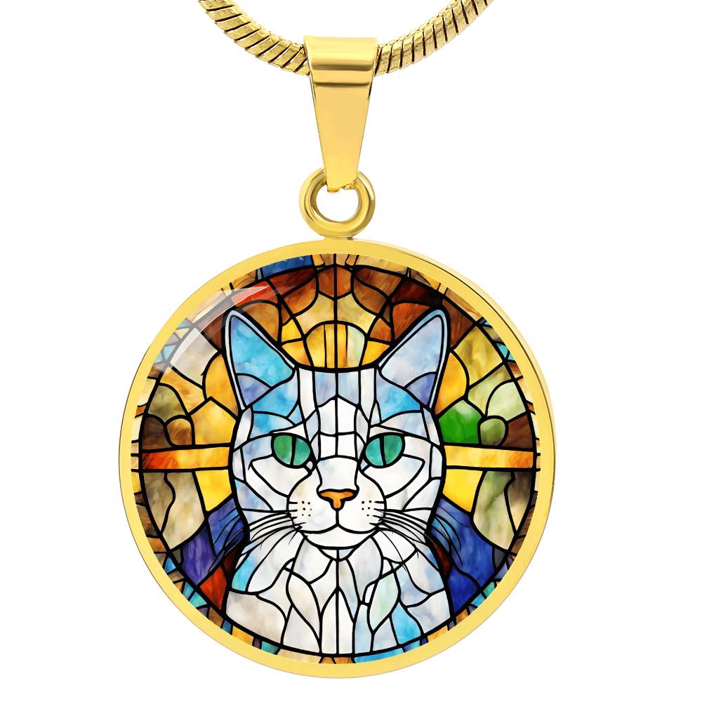 Stained Glass Personalized Pendant Necklace | Animal Lover Gift | Cat Mom Birthday Present | Jewelry For Pet Loss